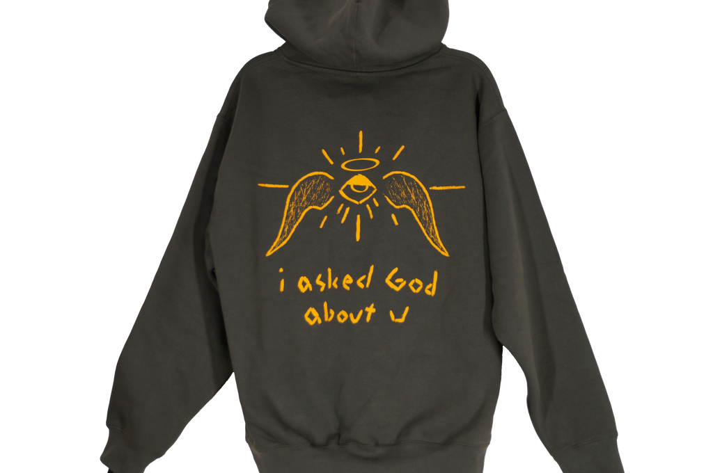 "iaskedGodaboutu" Heavyweight Hoodie